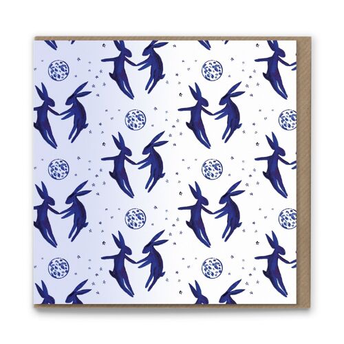 HCP104 Moon Hares Pattern Greetings Card