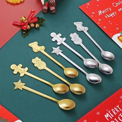 Set of 4 Christmas spoons - 4 colors available - Tea, Coffee, Dessert