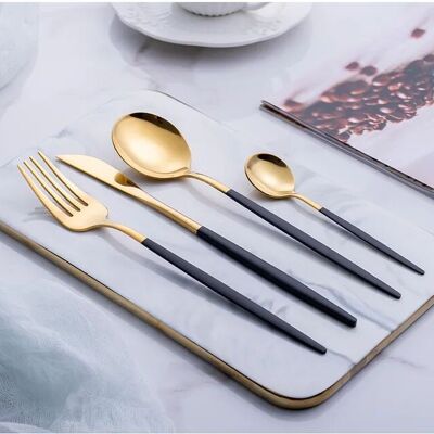 Matte finish cutlery set - 5 colors available, plain or two-tone - Thin handle - Set of 4 pieces