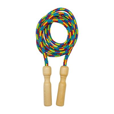 Springseil Multicolor aus Holz, buntes Seil, 250 cm, Holzgriff Springseil Hüpfseil Seilspringen - Qualität Made in Germany – 3004