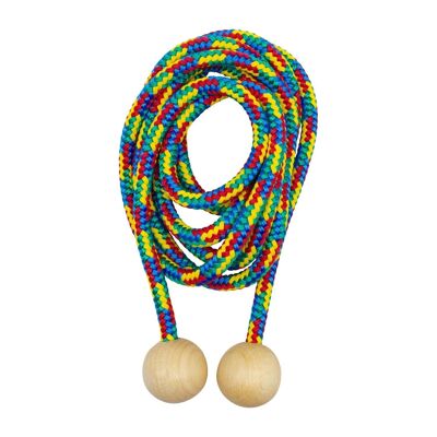 Springseil Multicolor aus Holz, buntes Seil, 250 cm, Holzkugeln Springseil Hüpfseil Seilspringen - Qualität Made in Germany – 3009