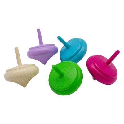 Wooden spinning top in onion shape - children's wooden spinning top set with 4 pastel colors, 1 natural color - 6474