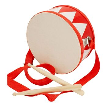 Tambour pour enfant instrument de musique en bois rouge et blanc avec sangle et baguettes D : 20 cm - 3845r 2