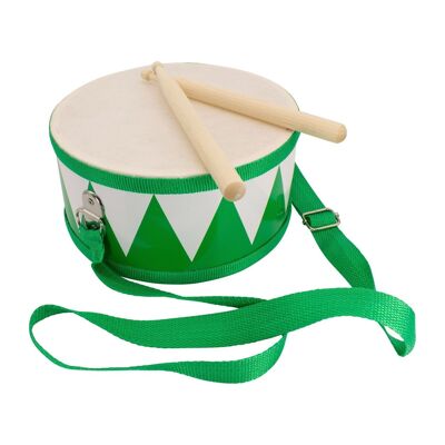 Drum for children green-white musical instrument made of wood with strap and sticks D: 20 cm - 3845gr
