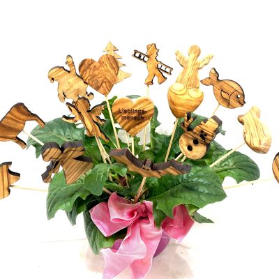 Bouchon de fleur du Nouvel An, feuille de trèfle, fer à cheval, ramoneur en bois d'olivier