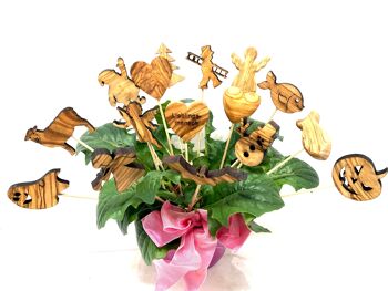 Bouchon de fleur du Nouvel An, feuille de trèfle, fer à cheval, ramoneur en bois d'olivier 1