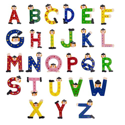 Clown Buchstaben aus Holz A-Z - Display mit 200 Stück für Namen Kinderzimmer Deko  - 7360