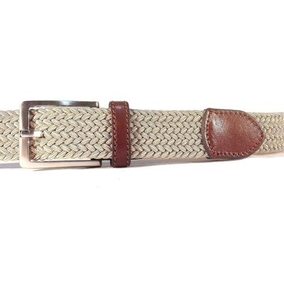 Elastic fabric and leather belt. AV G1 Beige