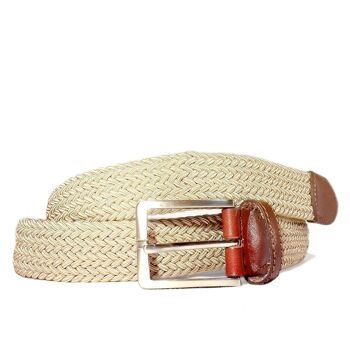 Ceinture en tissu élastique et cuir. AV G1 Beige. Ceinture de sport pour hommes et femmes. 3