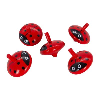 GICO Ladybird wooden spinning top - children's wooden spinning top set with 5 colorful spinning tops H 3.5cm, D 3.5cm - 6463