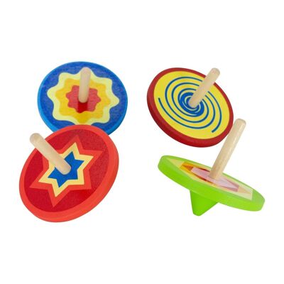 Colorful wooden spinning tops for children - wooden spinning top set with 4 colorful spinning tops H 5.5cm, D 5.5cm - 6468
