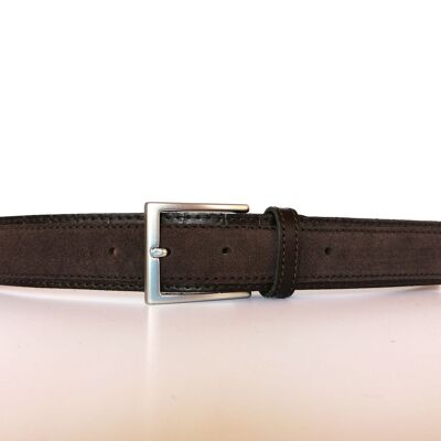 Cinturón de cuero AV 7 MARRÓN. Cinturón sport  para hombre, confeccionado en Suede sobre cuero liso.  Ancho 35 mm.