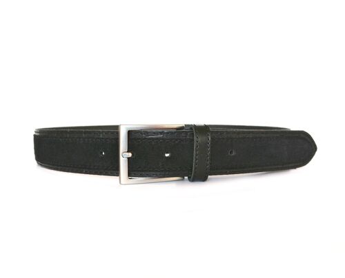 Cinturón de cuero AV 7 NEGRO. Cinturón sport  para hombre, confeccionado en Suede sobre cuero liso.  Ancho 35 mm.