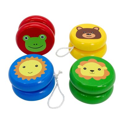 GICO JoJo set con 4 diversi yoyo in legno con divertenti motivi di animali - borsa per feste di compleanno per bambini - 6477