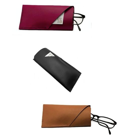 PACK de 6 Funda de gafas de cuero BRIGHTON NEGRO, RUBBER y SCARLETT.