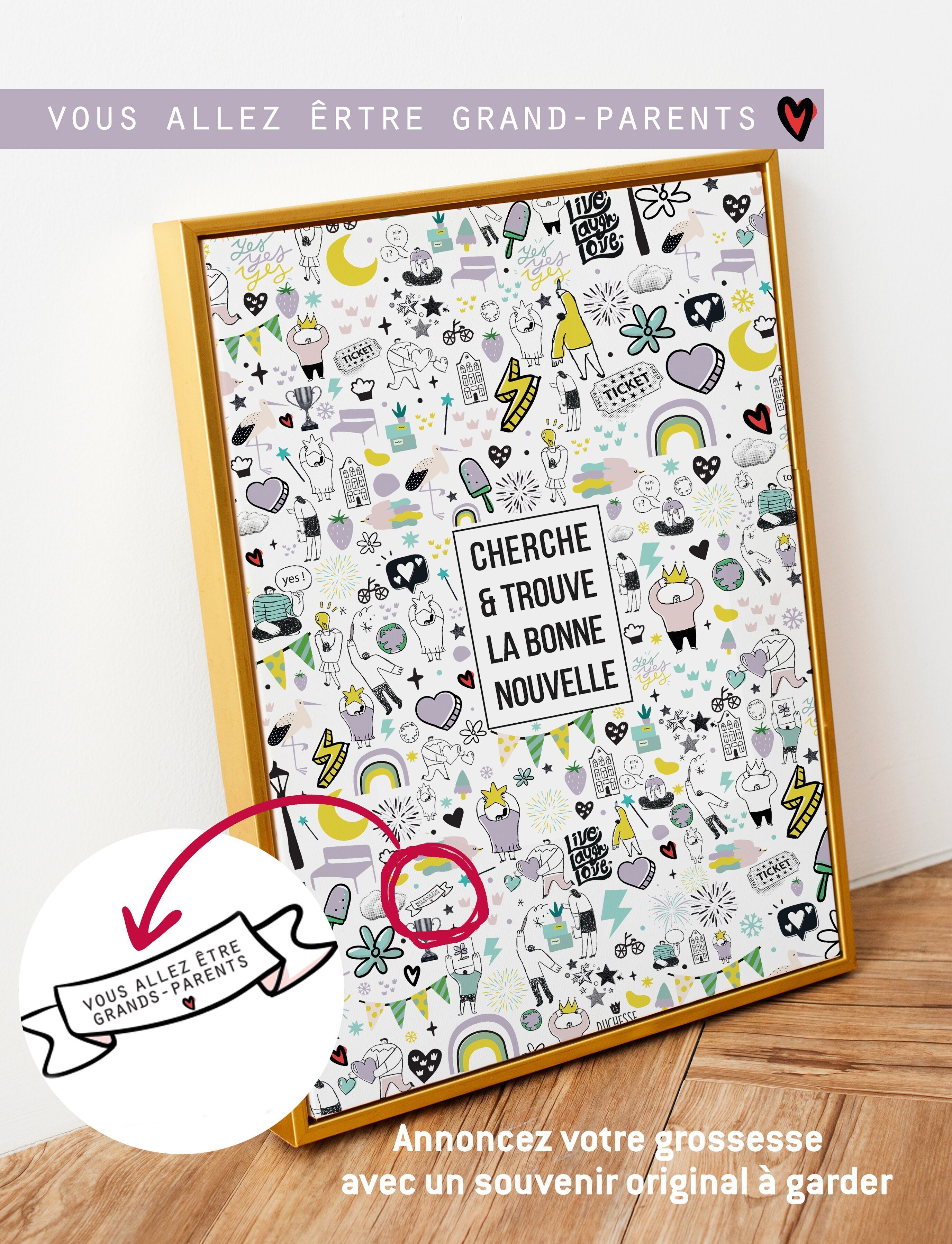 Birth announcement poster * SEARCH AND FIND THE GOOD NEWS - GRANDPARENTS *