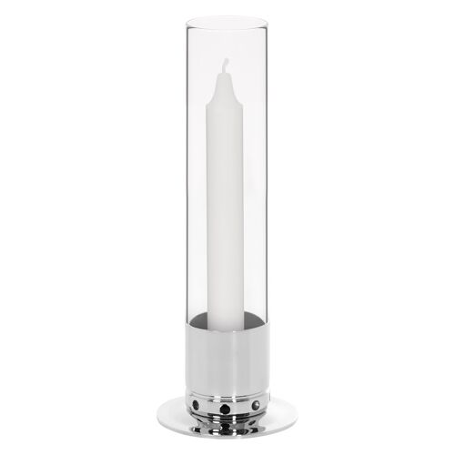 Candleholder Kattvik with storm glass - Nickelplated Brass