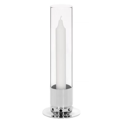 Candleholder Kattvik with storm glass - Nickelplated Brass