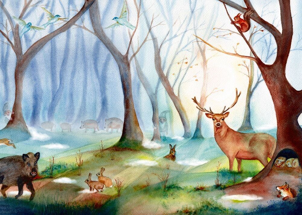 Cartolina animali in inverno