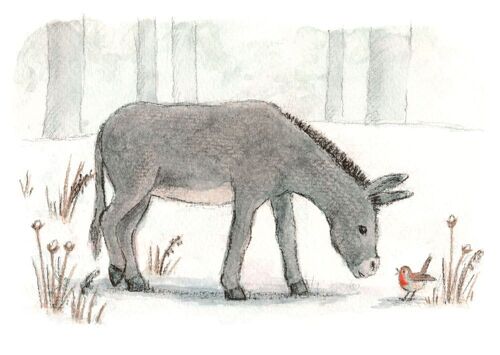 Esel und Rotkehlchen Postcard