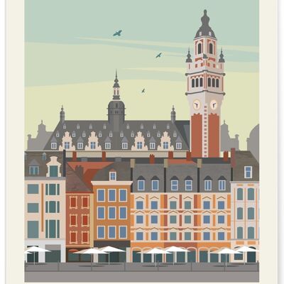 Cartel de ilustración vintage de la ciudad de Lille