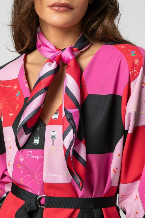 MANNEQUINI PINK SILK SCARF-SQUARE SILK SCARF WITH MOTIF