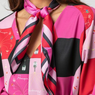 MANNEQUINI PINK SILK SCARF-SQUARE SILK SCARF WITH MOTIF