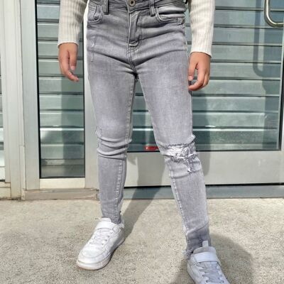 Jeans slinny grises de talle alto ajustables para niña