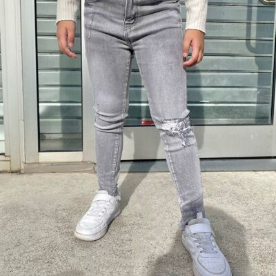 High-waisted, adjustable gray slinny jeans for girls
