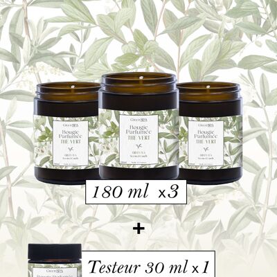 Bougie Parfumée Thé Vert - Revente 180 ml x3 + 1 Testeur 30 ml Offert