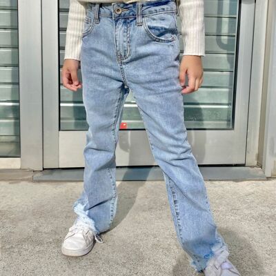Jeans a zampa da ragazza a vita alta e regolabili
