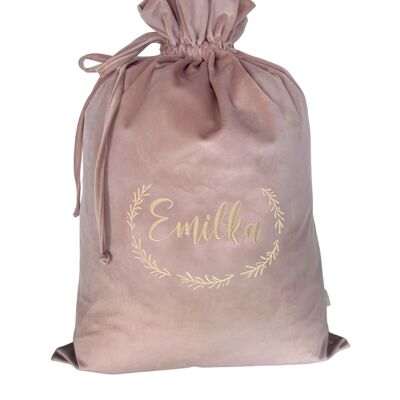 SAC DE NOËL ROSE NATURELLE PERSONNALISÉ