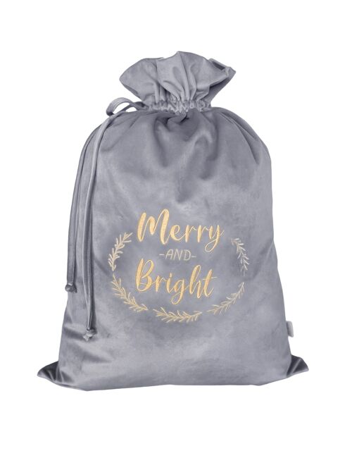CHRISTMAS BAG SILVER GREY MERRY AND BRIGHT