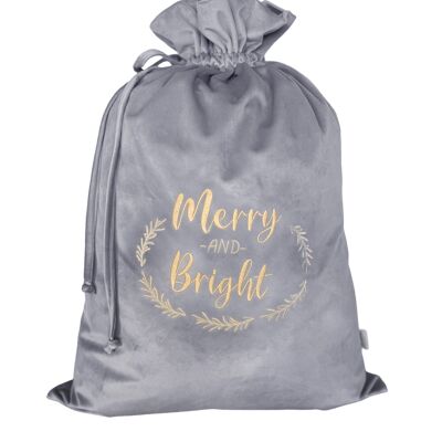CHRISTMAS BAG SILVER GREY MERRY AND BRIGHT