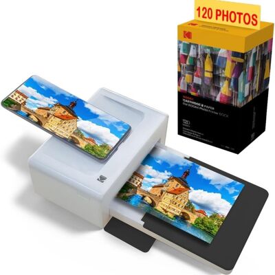 KODAK - Pack Impresora PD460 + Cartucho y Papel para 120 Fotos - Foto y Docking Bluetooth - Formato Postal 10x15 cm