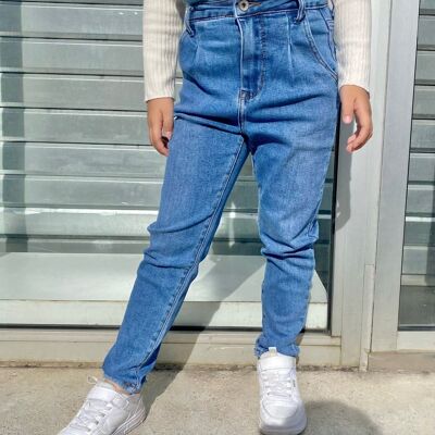 Jeans rectos slim con cintura alta y ajustable para niña