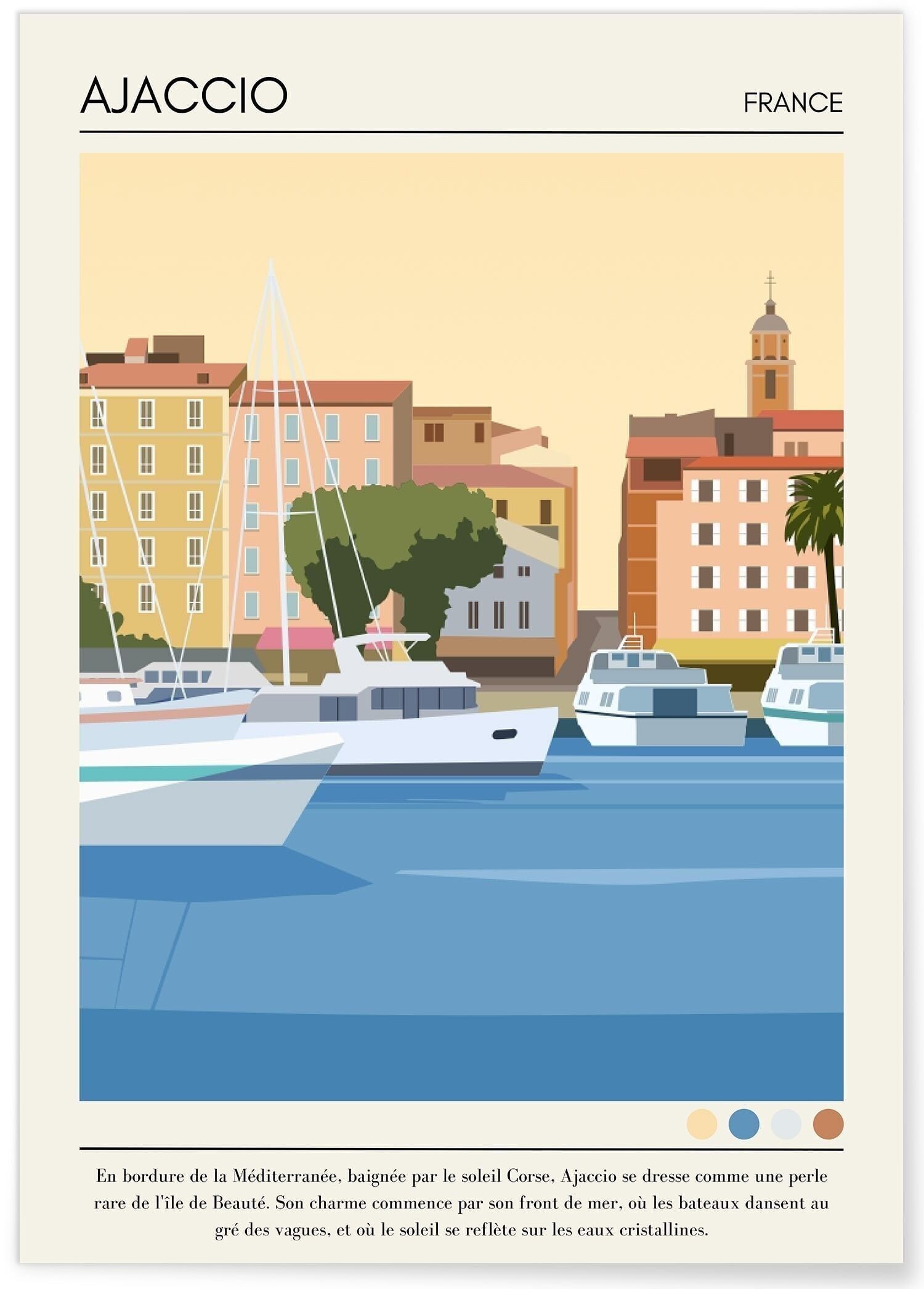 Vintage Ajaccio city illustration poster