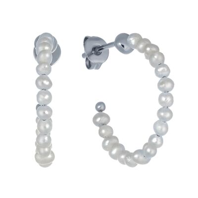 Boucles d'oreilles Créoles perle GABRIELLE Argenté & Perles de culture