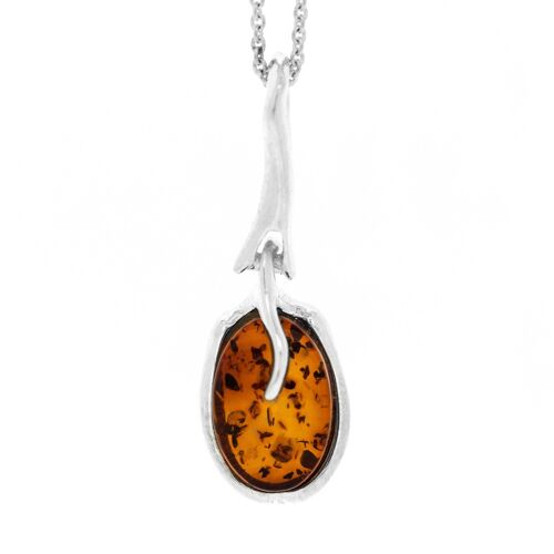 Sterling Silver and Cognac Amber Pendant with 18" Trace Chain and Presentation Box