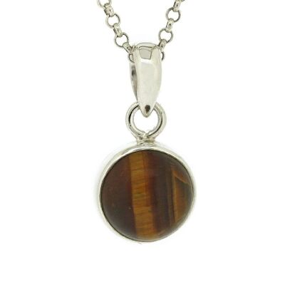 Round Tigers Eye Pendant with 18" Trace Chain and Box