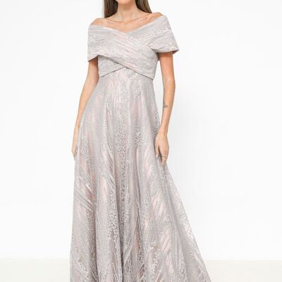 Sequined boat neck dress Silver