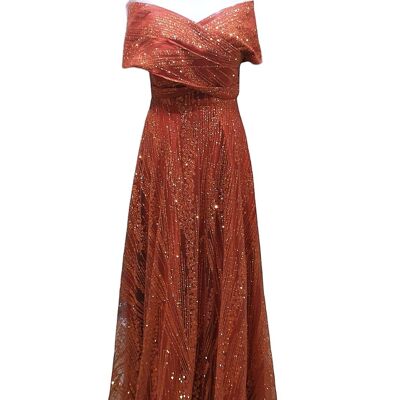 Sequined boat neck dress Terracota