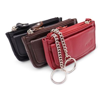 12 x pochette à clés en cuir - sac à clés - cuir - pochettes à clés avec fermetures éclair - pochettes à clés zippées - cuir véritable