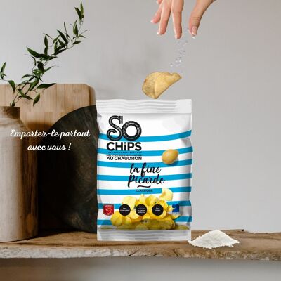 Gesalzene Chips, 40 g, Label „Artisan Quality“.