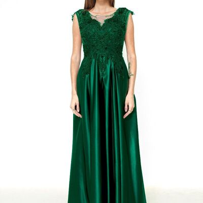 Smaragdgrünes Perlen-Abendkleid