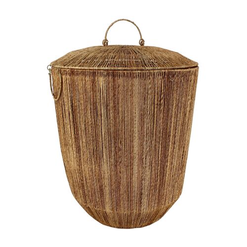 PANIER EN JUTE NATURELLE AVEC COUVERCLE ET POIGNÉES D45DH56CM SIBU