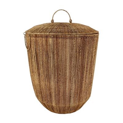 NATURAL JUTE BASKET WITH LID AND HANDLES D45DH56CM SIBU