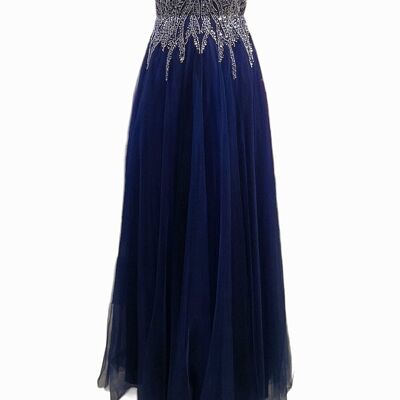 Evening dress in tulle and rhinestones Navy blue