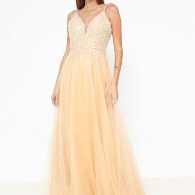 Abito da sera in tulle e strass oro