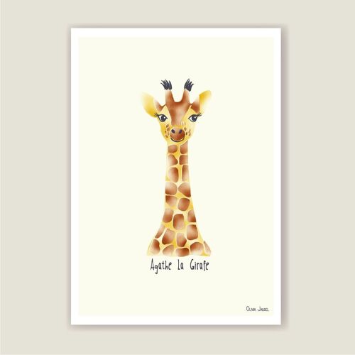 Affiche enfant A3 et A4 Girafe jaune